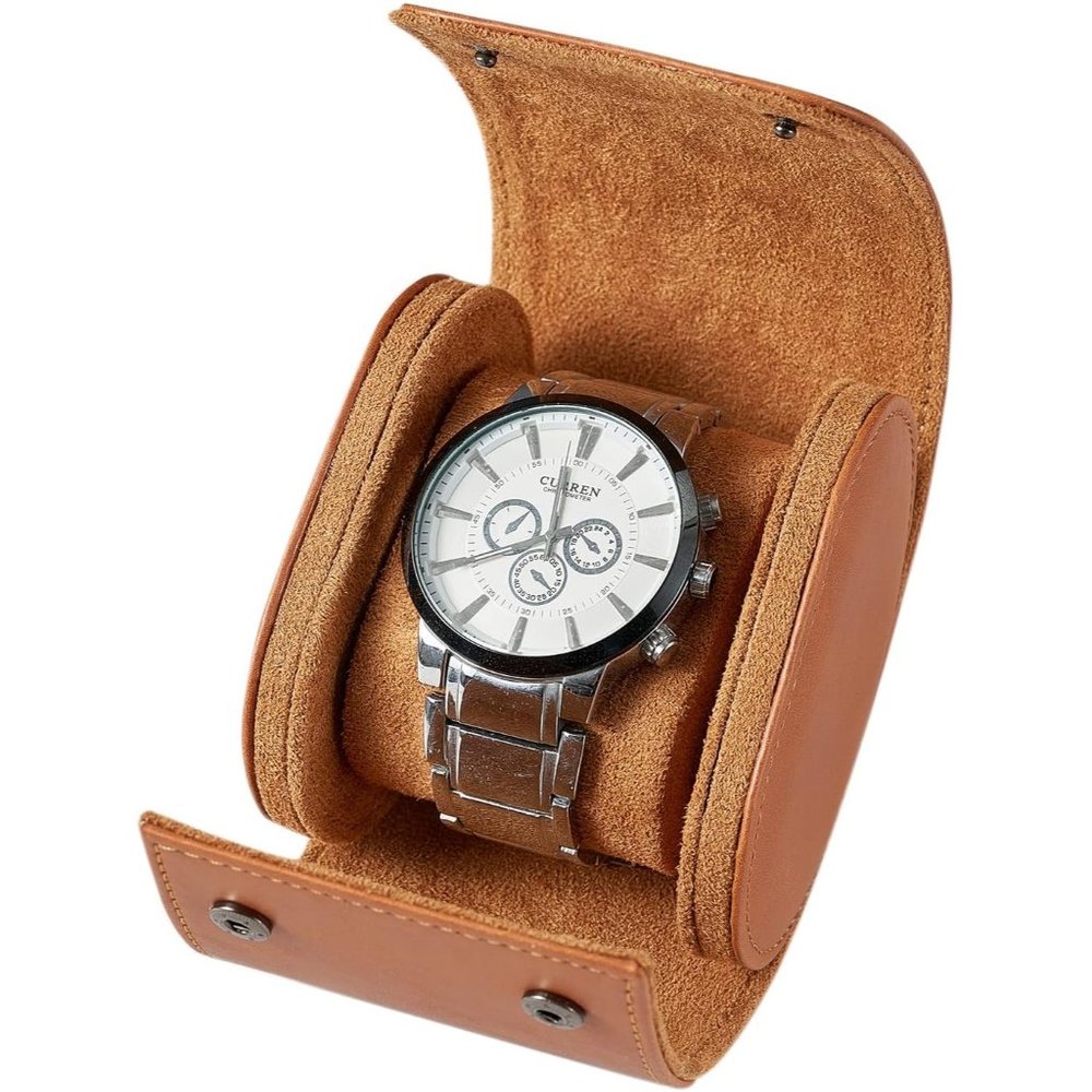 Men Women Brown Leather Watch Case With Perfect Texture
